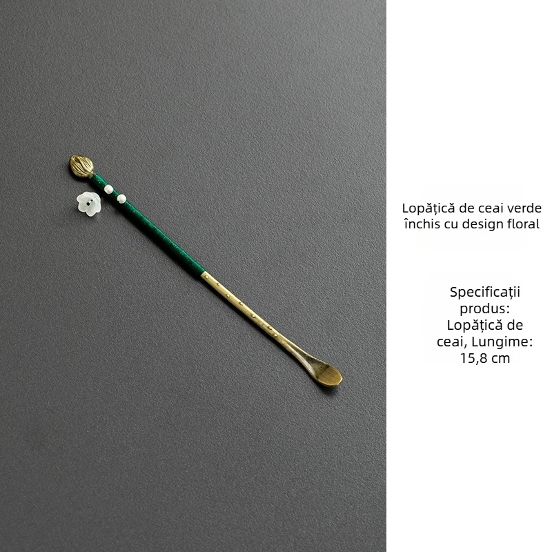 Accesorii pentru ceremonia ceaiului din oțel inoxidabil, stil vintage, set lucrat manual Six Gentlemen cu linguriță de ceai și suport pentru ceai