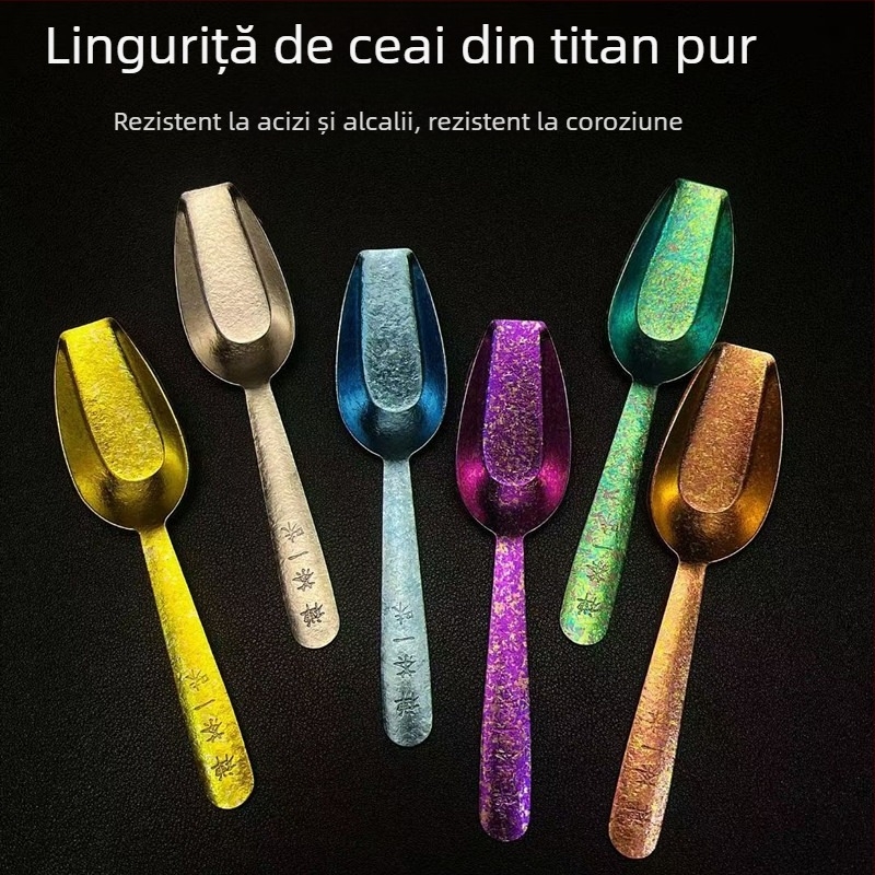Lingură de ceai din titan pur, lingură pentru frunze de ceai – instrument minimalist pentru set de ceai de uz casnic, accesoriu pentru recipient de ceai, instrument de împărțire și degustare