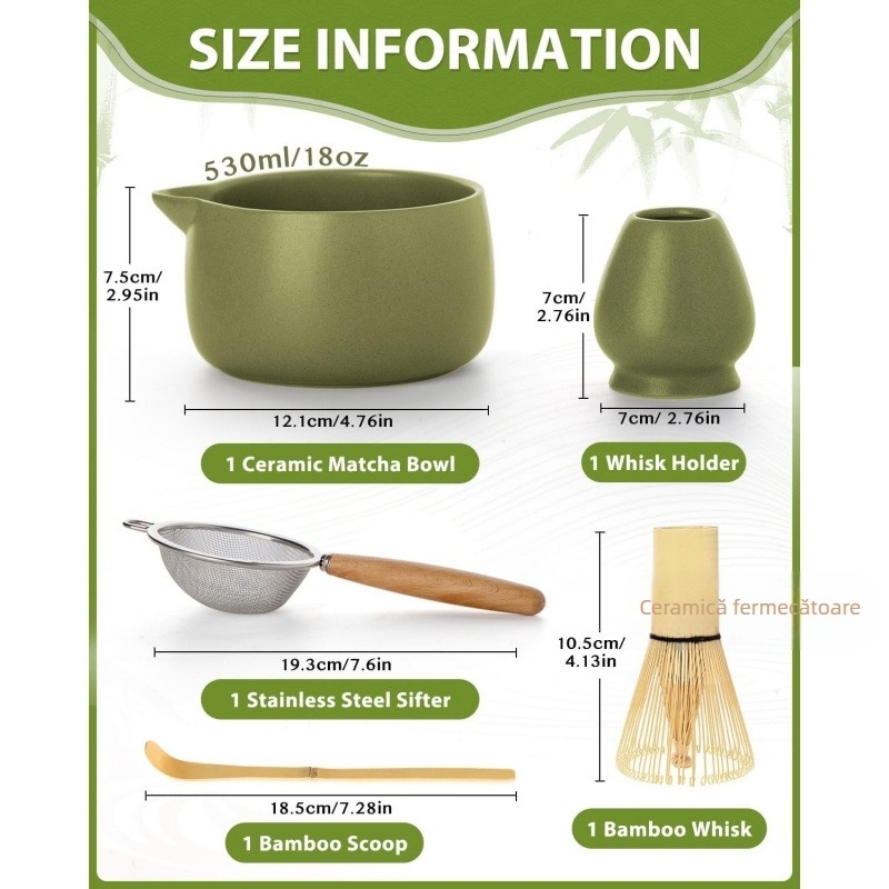 Suport ceramic pentru telul de matcha, verde mat, suport japonez pentru telul de ceai și accesorii pentru matcha inspirate din dinastia Song