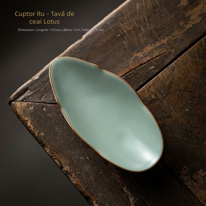 Set ceramic pentru ceremonia ceaiului, în culoare celadon, cu lingură de ceai și farfurie de degustare