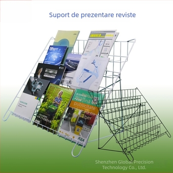 Suport metalic de expunere pentru broșuri, reviste și ziare; cu 6 niveluri, raft de podea pentru CD și bibliotecă pentru elevi.