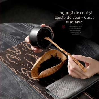 Set din bambus, din două piese, accesorii pentru ceremonia ceaiului, cu lingură de măsură pentru ceai și lingură lotus