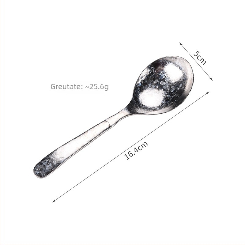 Lingură de desert din titan pur cu design Ice Flower, vârf rotund, pentru uz casnic, lingură pentru înghețată, ceai și supă