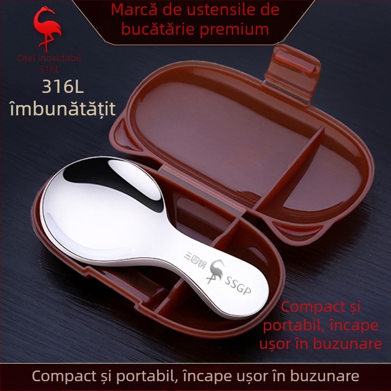 SSGP Lingură din oțel inoxidabil, mâner scurt drăguț, linguriță mică rotundă pentru bebeluți, mini linguriță pentru ceai cu lapte și deserturi
