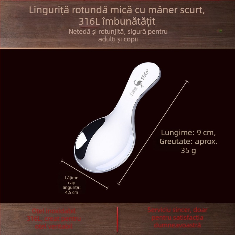 SSGP Lingură din oțel inoxidabil, mâner scurt drăguț, linguriță mică rotundă pentru bebeluți, mini linguriță pentru ceai cu lapte și deserturi