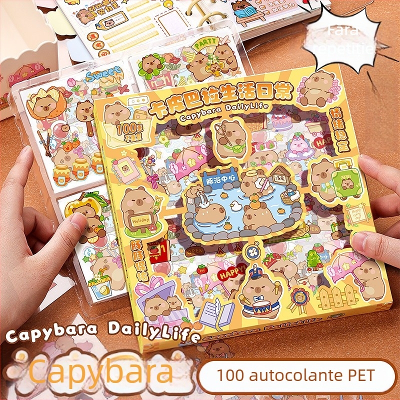 Capybara Stickere creative pentru planner, 100 de bucăți, personaje de fete drăguțe, fără repetiții, rezistente la apă