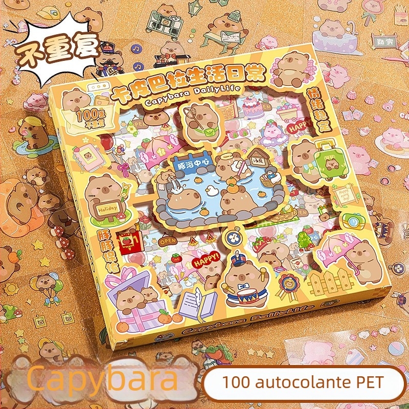 Capybara Stickere creative pentru planner, 100 de bucăți, personaje de fete drăguțe, fără repetiții, rezistente la apă
