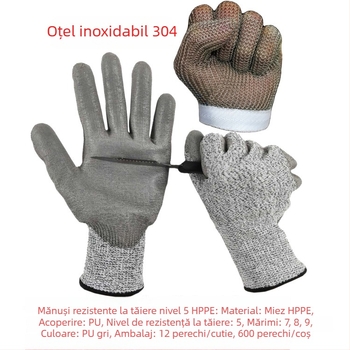 Mănuși rezistente la tăiere cu sârmă de oțel, nivel 5