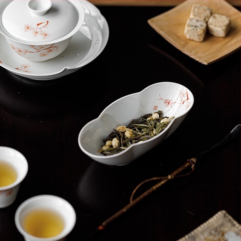 Tava ceramică pentru ceai, pictată manual, cu motiv de pin roșu, pentru uz casnic, separator de ceai, instrument pentru aprecierea ceaiului, instrument de trezire a ceaiului, accesorii de ceai lucrate manual, stil nou chinezesc