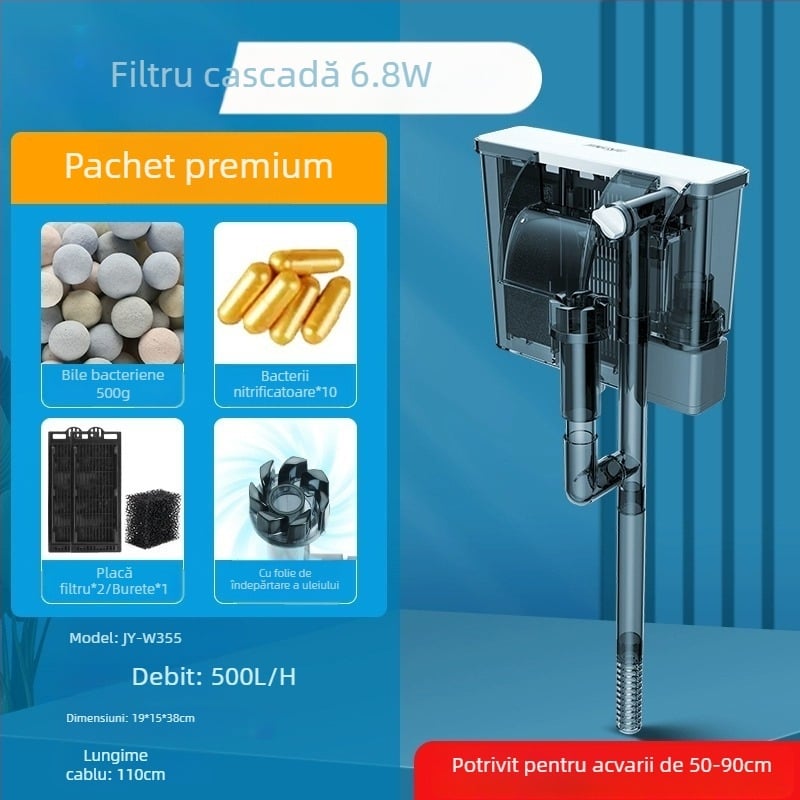 Filtru extern pentru acvariu cu cascadă, montaj pe perete, sistem trei în unu pentru filtrare, aerare și circulația apei