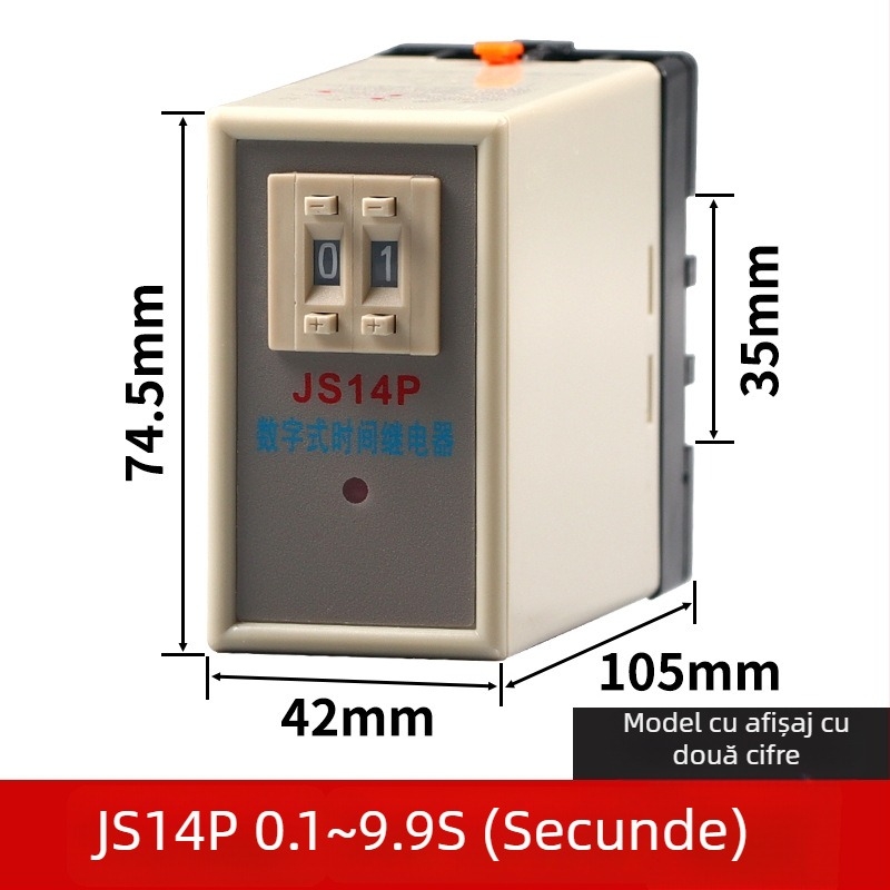 Relé digital de timp cu întârziere la energizare, reglaj pe două sau trei poziții, JS14P, 380V, 9,9s, 99M, 220V