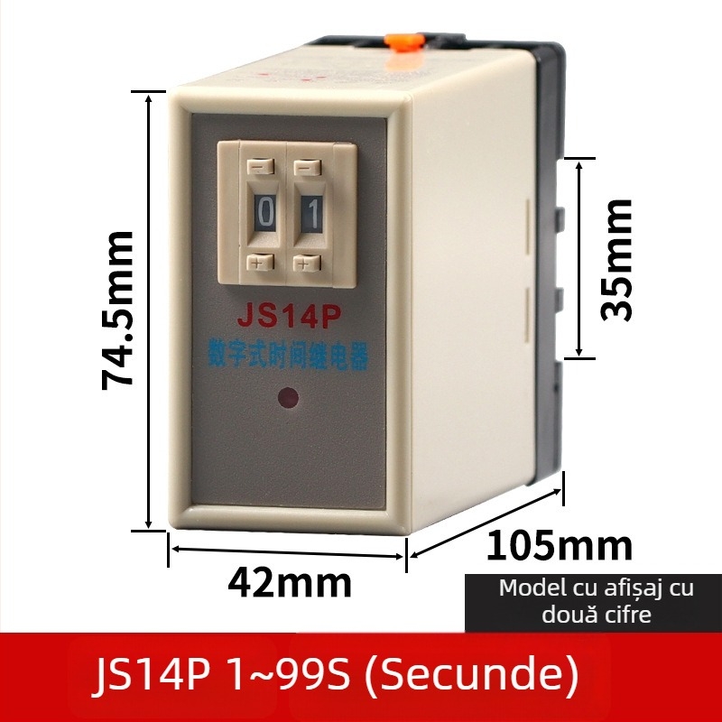 Relé digital de timp cu întârziere la energizare, reglaj pe două sau trei poziții, JS14P, 380V, 9,9s, 99M, 220V