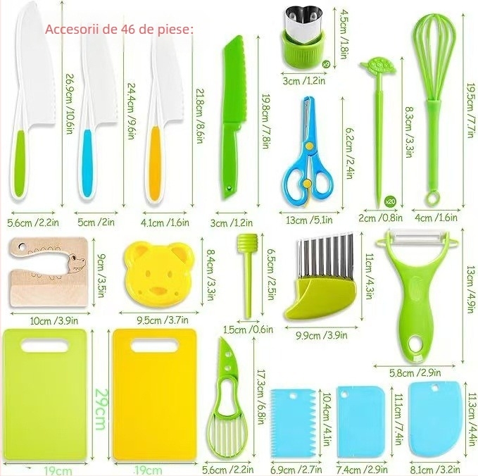 Set de ustensile de bucătărie cu tocător, cuțit, mănuși, cuțit pentru fructe, matriță de embosare și husă de depozitare