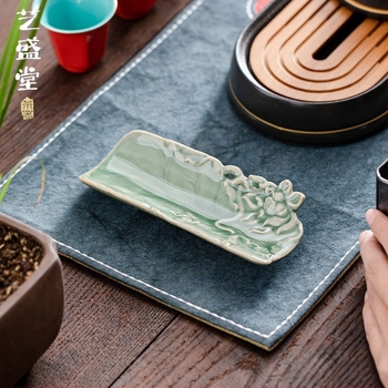 Linguriță de ceai Yue kiln celadon cu lotus, gravură în umbră retro, ceramică pentru ceremonia Kung Fu