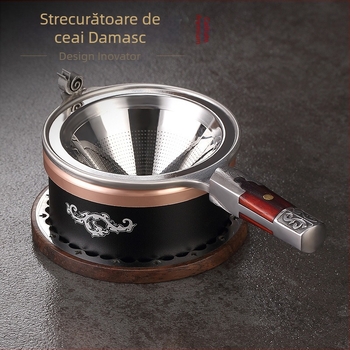 Filtru de ceai din oțel Damascus pentru set ceai Kung Fu — filtru pentru frunze și plasă de filtrare, premium