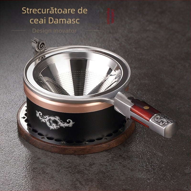 Filtru de ceai din oțel Damascus pentru set ceai Kung Fu — filtru pentru frunze și plasă de filtrare, premium