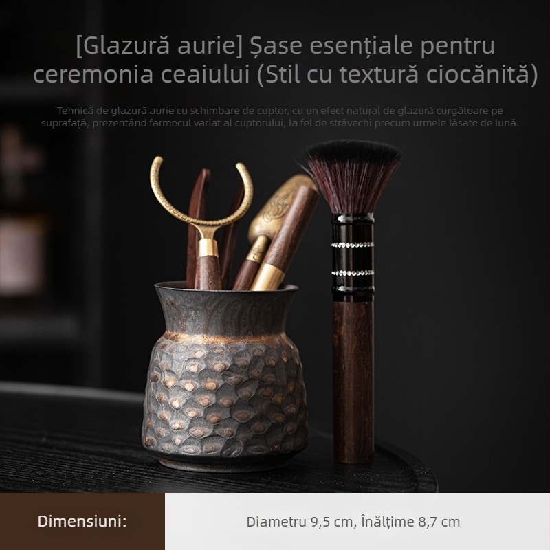 Set accesorii ceremonie ceai Yusu cu placare cu aur, realizat manual, stil vintage