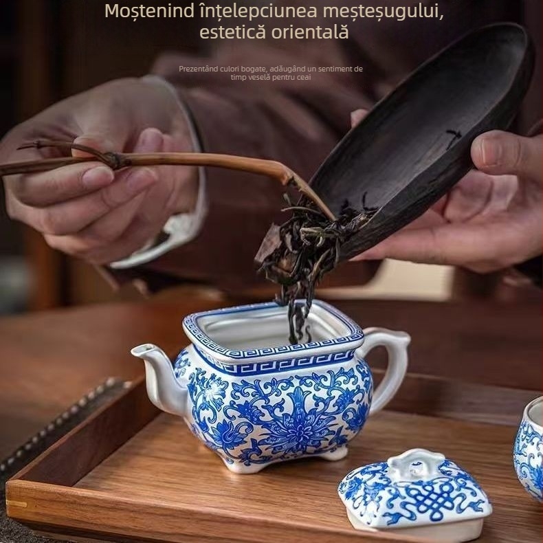 Set ceai în stil chinezesc nou, ceainic pătrat argintiu pentru prepararea ceaiului, design anti-stropire, cadou de afaceri, set Kung Fu Ceai Maestru