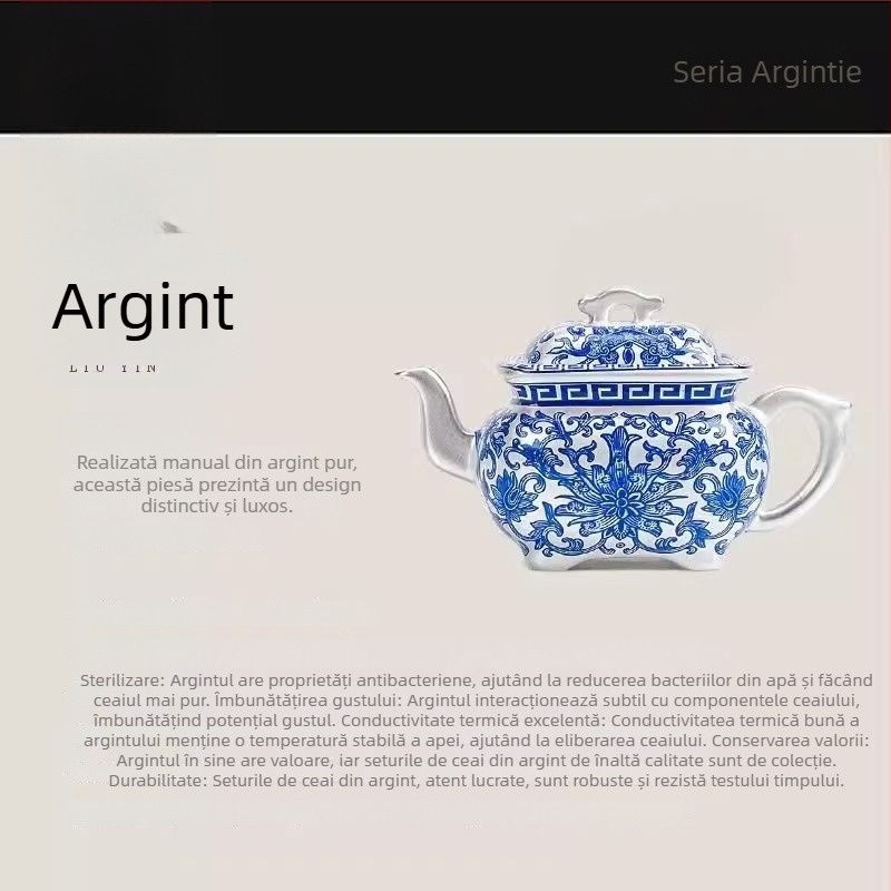 Set ceai în stil chinezesc nou, ceainic pătrat argintiu pentru prepararea ceaiului, design anti-stropire, cadou de afaceri, set Kung Fu Ceai Maestru
