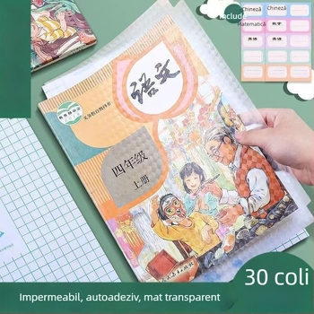 Folie de copertă autoadezivă, groasă, impermeabilă, pentru manuale 16K – pentru elevi din ciclul primar și gimnazial