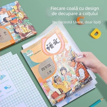 Folie de copertă autoadezivă, groasă, impermeabilă, pentru manuale 16K – pentru elevi din ciclul primar și gimnazial