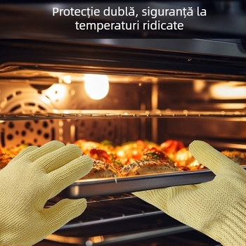 Mănuși din aramidă rezistente la temperaturi înalte, izolare termică, protecție împotriva arsurilor și tăierilor, potrivite pentru cuptor și cuptor cu microunde până la 500°C.