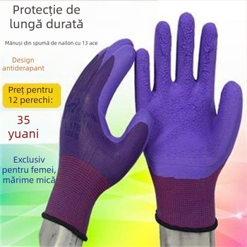 Xingyu L578 Mănuși pentru femei din latex spumat mov, rezistente la uzură, antiderapante, mănuși de lucru cu protecție