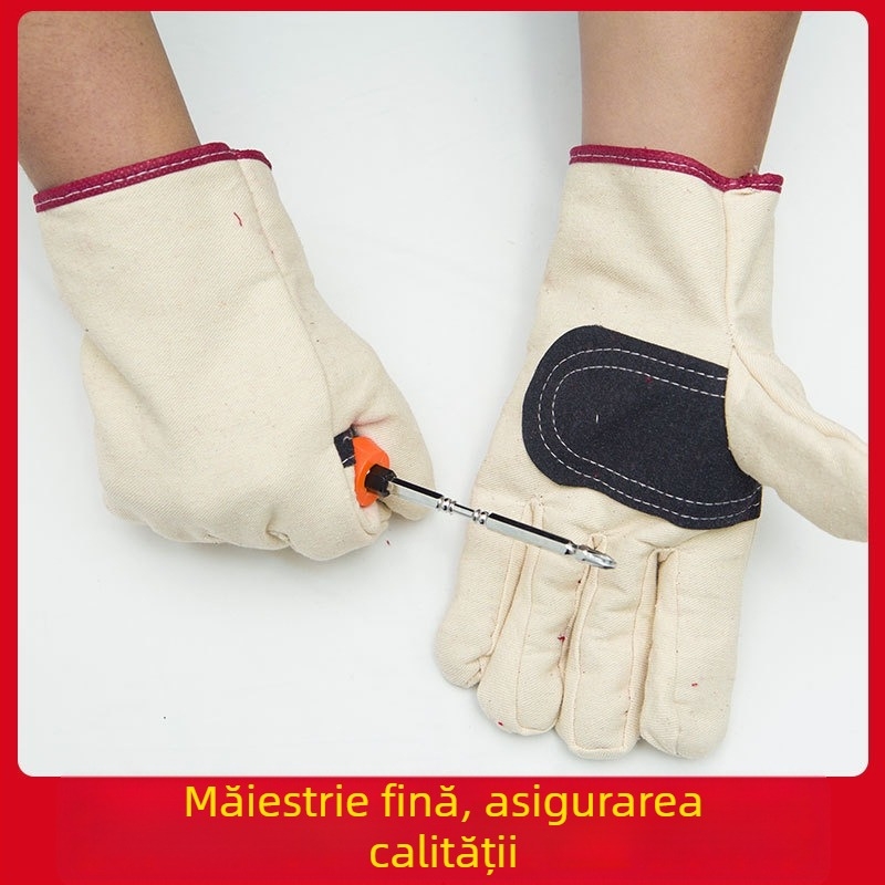 Mănuși de sudură din pânză, cu palmă din piele întărită, rezistente la abraziune, antiderapante, protecție la tăieturi și arsuri