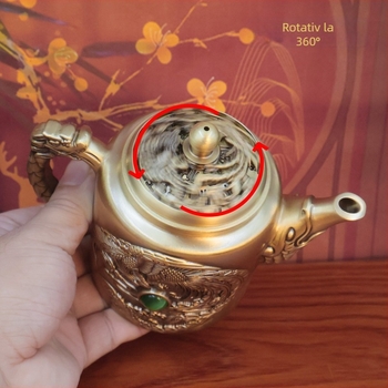 Set ceainic din alamă cu Dragon și Phoenix, capacitate mare, pentru prepararea ceaiului, utilizare casnică, decor de masă pentru ceai