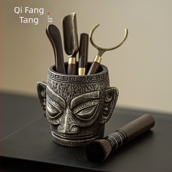 Set ceramic Gongfu pentru ceremonia ceaiului Sanxingdui, cu șase domni, lemn Ebony, cuțit de ceai, clips pentru ceai, accesorii de infuzare și stilou de întreținere a ceaiului