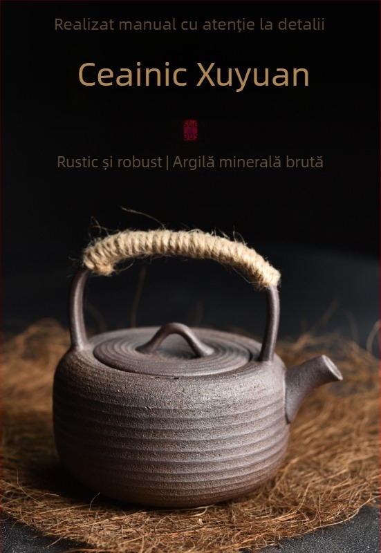 Ceainic în stil japonez cu mâner, ceramică de tip stoneware, mic ceainic pentru uz casnic, set Kung Fu de ceai
