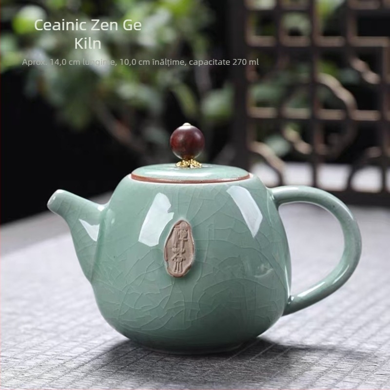 Ceainic Zen Ge Kiln pentru uz casnic, ceramică cu model decupat ce amintește de aripile cicadei, stil chinezesc minimalist Zen Gongfu ceainic