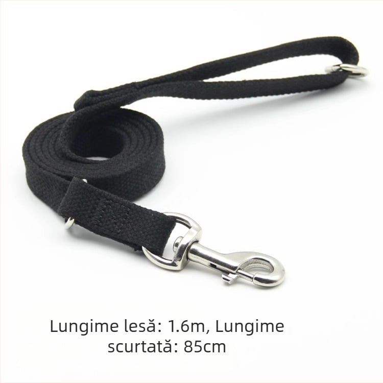 Lesă și zgardă din nylon întărite pentru câini de talie mică și mare; potrivite pentru Golden Retriever, Labrador și German Shepherd.