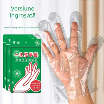 Mănuși de unică folosință din polietilenă, transparente, pentru catering, frumusețe și uz casnic, mărime L, grosime 0,1-0,2 mm, 100 bucăți