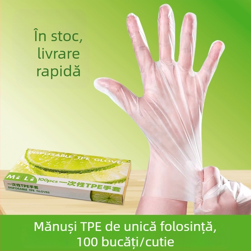 Mănuși de unică folosință din TPE, de calitate alimentară, transparente, îngroșate, rezistente la ulei
