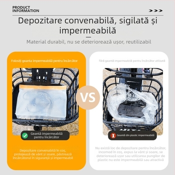 Geantă impermeabilă pentru încărcătorul de vehicul electric și depozitarea bateriei bicicletei – husă de protecție pentru exterior, împotriva prafului
