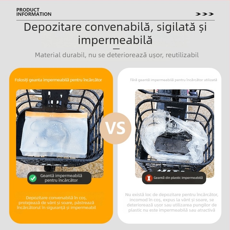 Geantă impermeabilă pentru încărcătorul de vehicul electric și depozitarea bateriei bicicletei – husă de protecție pentru exterior, împotriva prafului