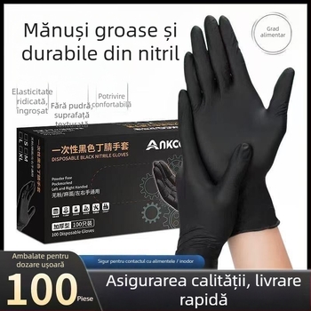 Mănuși negre din nitril, de unică folosință, pentru alimentație, bucătărie profesională, gătit și coacere, protecție împotriva arsurilor, catering