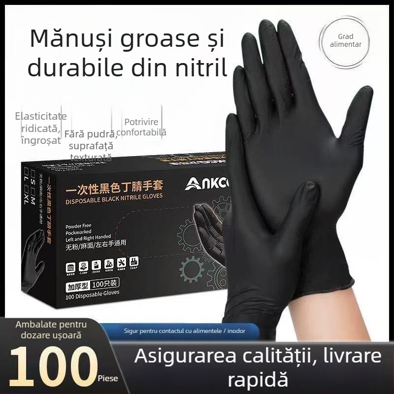 Mănuși negre din nitril, de unică folosință, pentru alimentație, bucătărie profesională, gătit și coacere, protecție împotriva arsurilor, catering