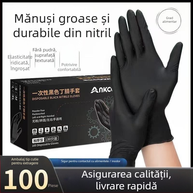 Mănuși negre din nitril, de unică folosință, pentru alimentație, bucătărie profesională, gătit și coacere, protecție împotriva arsurilor, catering