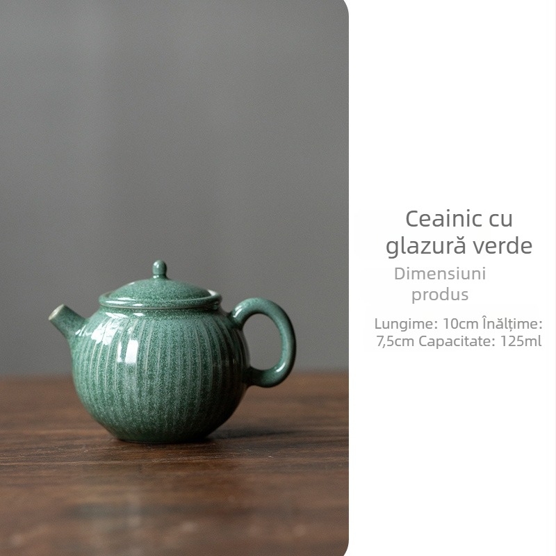 Ceainic în stil japonez, glazură verde, ceramic, set Kung Fu pentru uz casnic, ceainic mic, cu filtru cu bilă