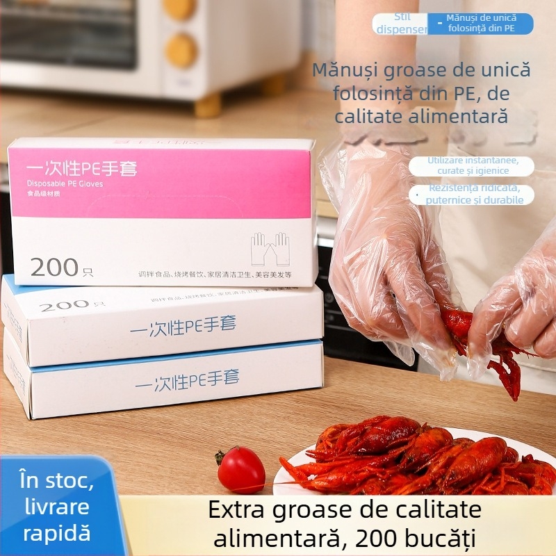Mănuși de unică folosință, îngroșate, cutie cu 200 de bucăți, PE film, pentru catering și îngrijire a mâinilor