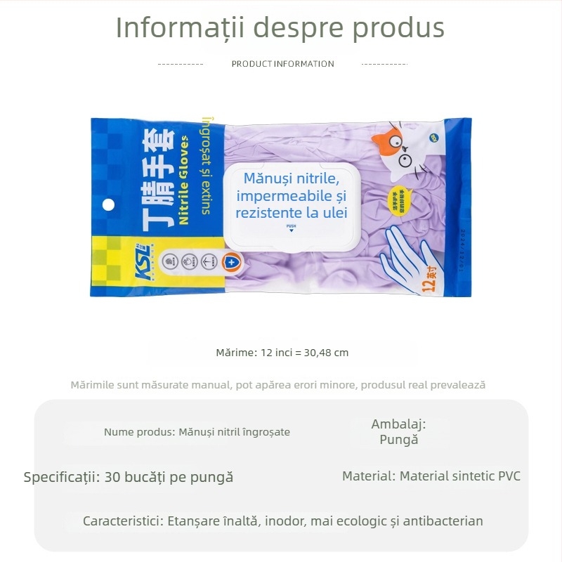 Mănuși din nitril, groase și durabile, de unică folosință, pentru bucătărie – sigure pentru alimente, impermeabile la apă, rezistente la ulei și abraziune, pentru spălat vase și uz casnic