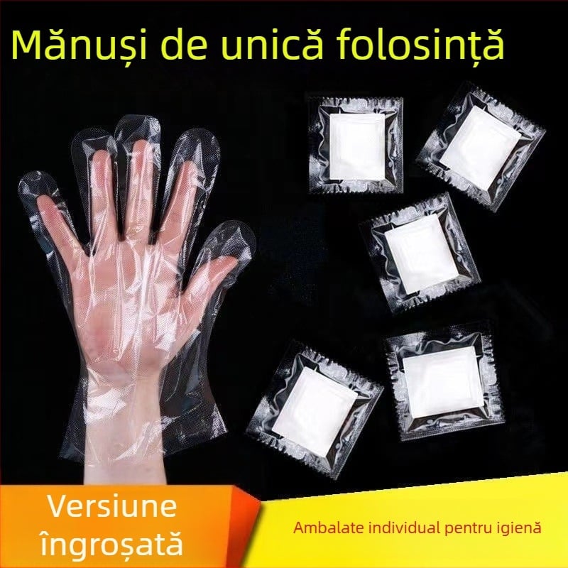 Mănuși de unică folosință, transparente, ambalate individual, din polietilenă mai groase, pentru servire; pentru homar și livrare pizza