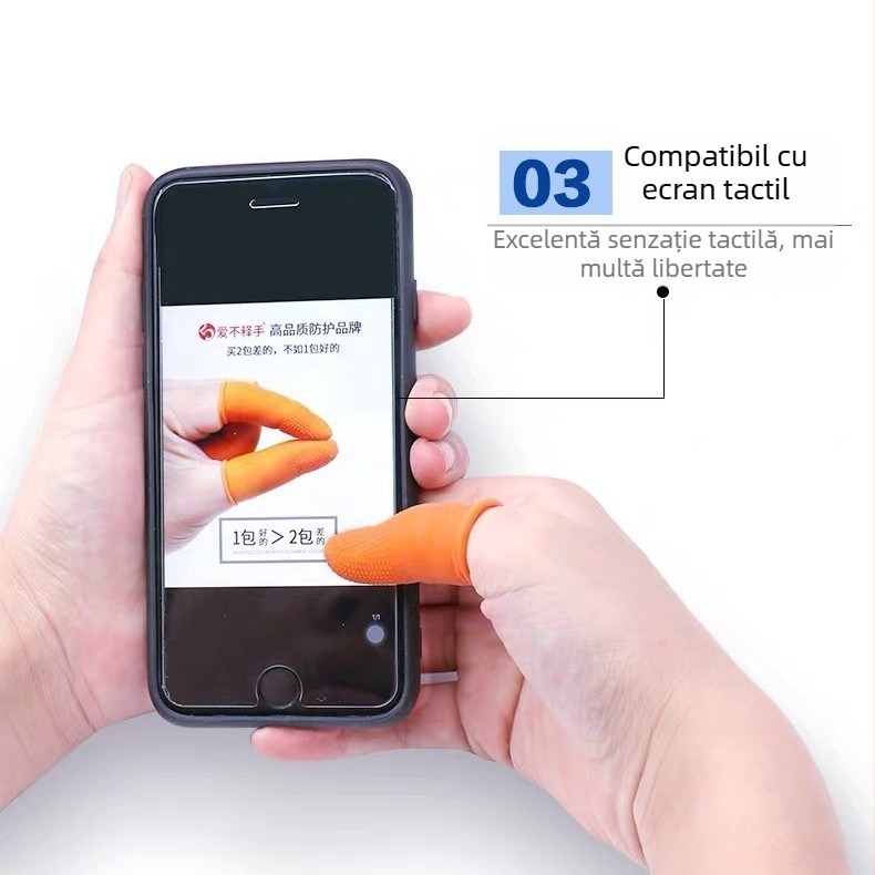 Set de 100 protecții pentru degete portocalii, din latex, de unică folosință, textură antiderapantă, groase și durabile