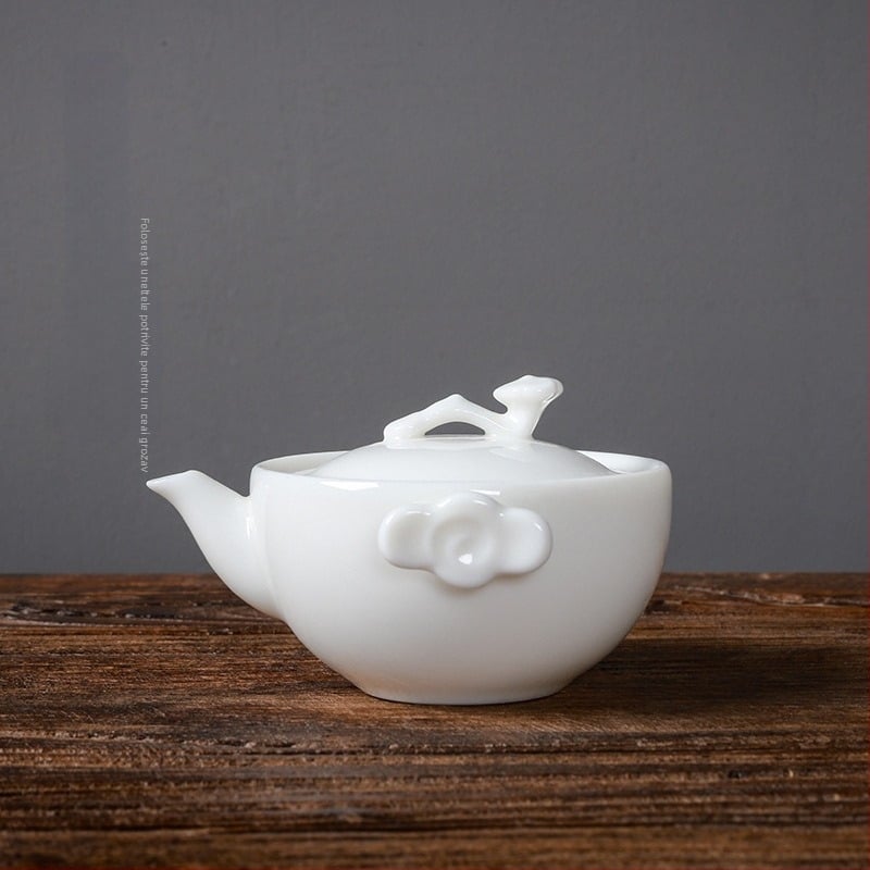 Ceainic în stil chinezesc din ceramică albă, porțelan alb, mâner manual, anti-arzire, ceainic mic cu logo