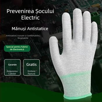 Mănuși din fibră de carbon, cu palmă acoperită cu PU, antistatice, rezistente la uzură, pentru fabrici electronice și spații curate.