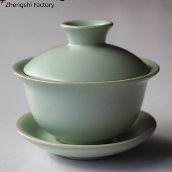 Gaiwan ceramic cu celadon crackle, Ru kiln, ceai Gongfu pentru acasă