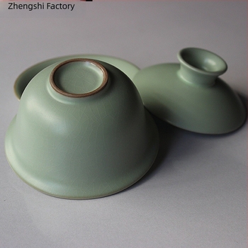 Gaiwan ceramic cu celadon crackle, Ru kiln, ceai Gongfu pentru acasă