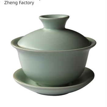 Gaiwan ceramic cu celadon crackle, Ru kiln, ceai Gongfu pentru acasă